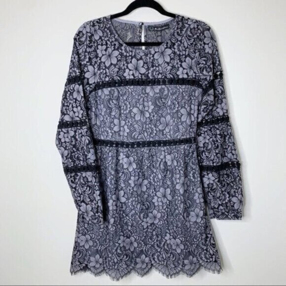 For Love & Lemons Women's Theodora Bell Sleeve Mini Dress Lace Purple Small - Picture 2 of 16